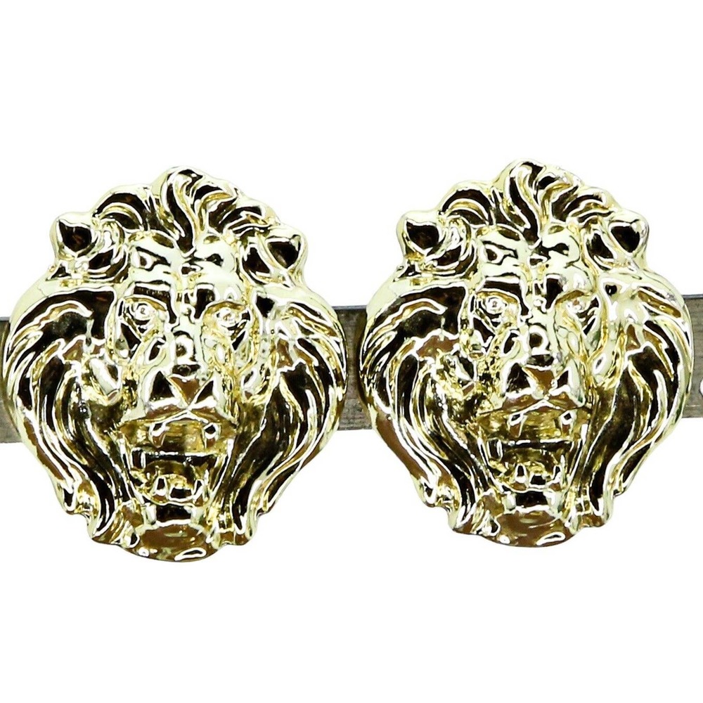 Large Vintage Roaring Lion Clip Earrings Champagne Gold Color Excellent Runway